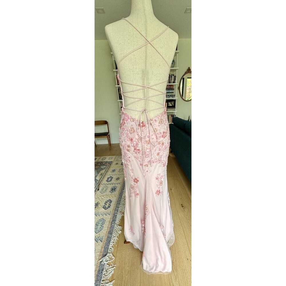 Faviana Prom Dress Rose Pink With Floral Beaded Appliqué | 11251 - Picture 8 of 14